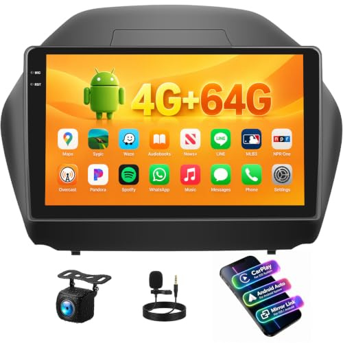 OiLiehu 4G+128G Android Autoradio für Hyundai Tucson IX35 2010-2015 Doppel Din CarPlay Android Auto Autoradio Mit Bildschirm 10.1 mit Bluetooth FM RDS GPS WiFi SWC EQ Rückfahrkamera