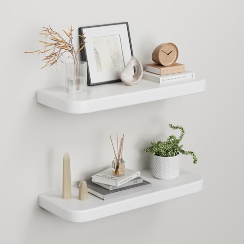 hi-home Wandregal Holz 2er Set 40 cm, Schweberegal mit Halterung, Weiß | Wandregal aus Massivem Kiefernholz im 2er Set mit Verdeckter Halterung 40 cm Breit für Stilvollen Stauraum in Jedem Raum