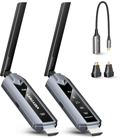 VENTION Wireless HDMI Transmitter and Receiver 656FT/200M for Laptop/PC, 2.4G+5G Plug & Play Wireless HDMI Extender Kit 4K Decode to Monitor from PC/Projector/TV Box(1TX+1RX)