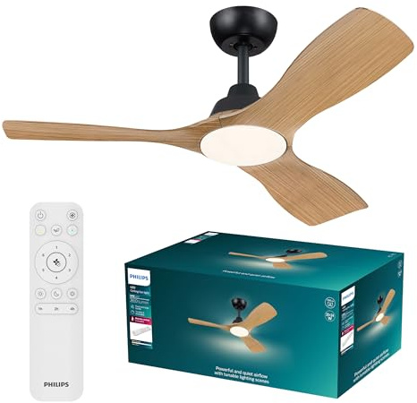 PHILIPS Fixed-Blade Ceiling Fan Light, LED Light, 132cm Diameter, White | 3 Blades, Tuneable White Light, 3000-6500K, 2650lm, Dimmable, Remote Control Included, 6 Fan Speeds, Quiet Operation