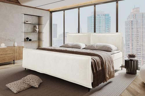 99rooms Vero Familienbett Boxspringbett 220×200 cm Cord Creme | Bettkasten 27 cm, Bonellfederkernmatratze 18 cm, Komfortschaumtopper 3,5 cm