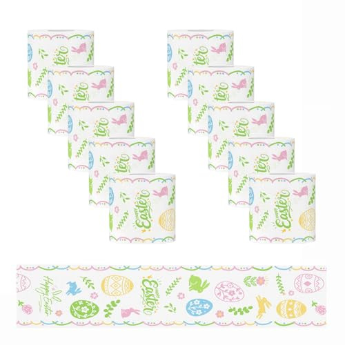 Toilettenpapier mit niedlichem Hasenmuster, 10 Rollen mit Ostermotiv, farbiges Toilettenpapier aus unbehandeltem Holz, weich, stark