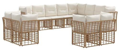 vidaXL Outdoor-Sofagarnitur Natürlich und Cremweiß Polyester, Moderner, wetterfester Sofa-Set, mit verstellbaren Füßen, Flexible Gartenmöbel für entspannte Stunden draußen