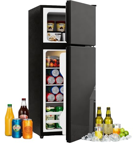 Minifrigorífico 92L con congelador de 28 L, independiente con puerta de cristal, iluminación LED, regulación de la temperatura, bajo ruido, estantes de cristal extraíbles para cocina, oficina, salón