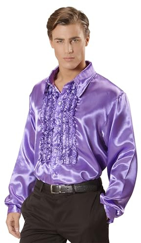 W WIDMANN MILANO Party Fashion - Camicia con volant anni '70 | Camicia in raso lucido in stile Disco Fever da uomo, look retrò, Carnevale