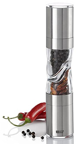 AdHoc MP290 Gewürzschneider und Pfeffer- Salzmühle DUOSPICE, mit original SchneidWerk® und Keramik Mahlwerk CeraCut® (unbefüllt), Edelstahl/Acryl
