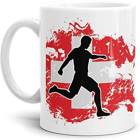 Tassendruck Flaggen-Tasse mit Spieler Schweiz - Weiss - Fahne/Länderfarbe/WM/EM/Weltmeisterschaft/Europmeisterschaft/Cup/Tor/Qualität Made in Germany