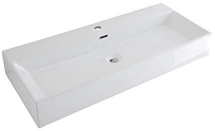 Milano Elswick White Rectangular Countertop Wall Mounted Bathroom Basin Sink - 1000mm x 420mm