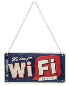 Nostalgic-Art 28041 Retro Hängeschild Achtung – Free Wi-Fi – Türschild als Geschenk-Idee, aus Metall, Vintage-Design zur Dekoration, 10 x 20 cm