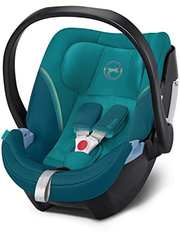 CYBEX Gold Babyschale Aton 5, Inkl. Neugeboreneneinlage, Ab Geburt bis ca. 18 Monate, Max. 13 kg, River Blue