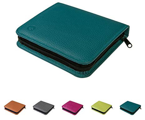 Homöopathische Taschenapotheke für Globuli, leer, Globuli-Tasche für 48 Globuli-Röhrchen (Glas), handgemacht aus echtem Leder (petrol-blau)