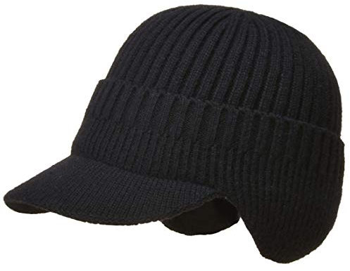 Yixda Herren Wintermütze mit Schirm Visor Beanie Cap Ohrenschutz Warm Strickmütze (Schwarz)