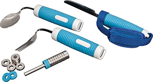 Aidapt Weight Adjustable Cutlery Set. Bendable Fork, Knife, Spoon, Strap and Set of Weights. for Those with Poor Hand Control, Dexterity, Weakened Strength in Hands or Wrists. Easy Pick Up & Grip.