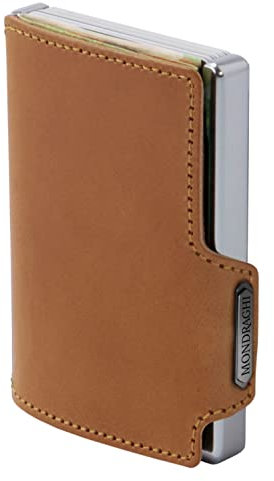MONDRAGHI® Mini Portefeuille Ultra léger et Compact. Mini Portefeuille avec Cadre Brillant, résistant aux Rayures et incassable. Puce RFID | Élégance Caramel