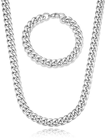Jewow Panzerkette Edelstahl 10mm Breite Halskette und Armkette Set für Herren