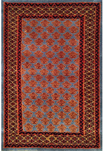 Amma Carpets Handgefertigter kleiner Teppich, Wolle, 6 x 90 cm, Blau und Braun