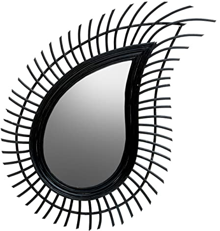 Premier Housewares Teardrop Black Rattan Wall Mirror/Mirror Wall For Hallway/Bathroom Mirrors Wall Mounted/Rattan Mirror/Black Wall Hallway Mirror