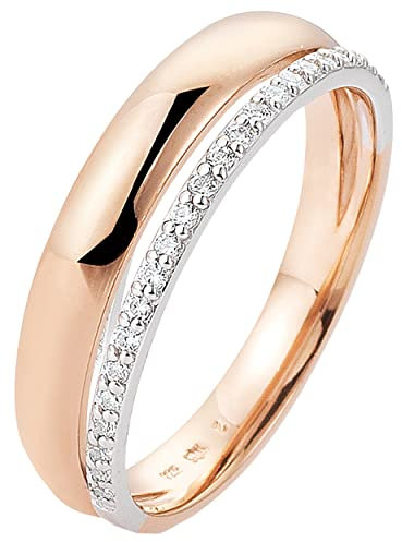 Jobo Damen-Ring aus 14 Karat 585 Rosegold Bicolor mit 23 Diamanten Größe 60