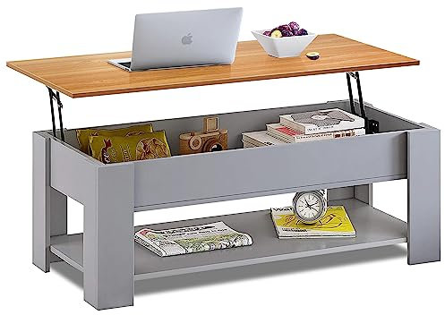 Blisswood Coffee Table With Storage, Lift Up Coffee Tables for Living Room, Wooden Coffee Table With 1 Shelf Large Hidden Storage Modern Rectangular Sofa End Lift-Top Tea Table Furniture