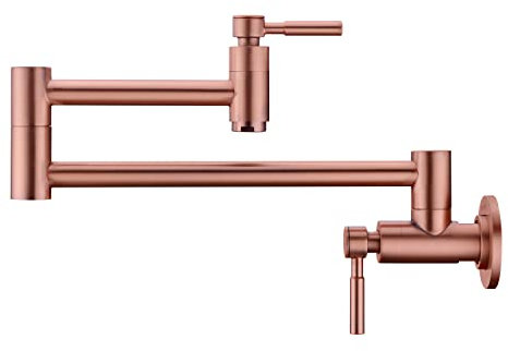 Copper Pot Filler Faucet, Brass Pot Filler Wall-Mount Folding Stretchable Double Joint Swing Arm Single Hole Two Handle Kitchen Sink Pot Filler Faucet Rose Gold