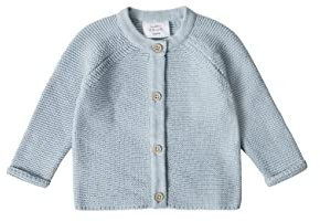 Stellou & friends Cardigan per bambini in cotone, con bottoni effetto legno e maniche raglan oblique, azzurro, 86/92 cm