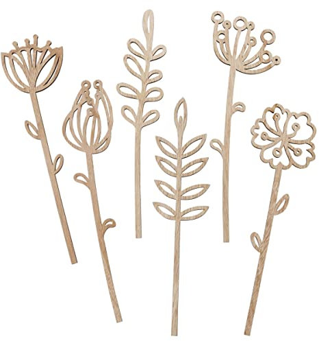 6 Stk Holzblume 30cm lang Dekostecker Holz Blumen Stielblumen Gräser Pusteblumen Holzblüten edel Naturdeko Blumenstrauß Basteln Floristik Tischdeko Holzblumen Tischschmuck Schaufensterdeko