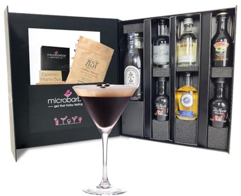 MicroBarBox Espresso Martini Cocktail Gift Set in a Premium Luxury Gift Box | featuring: Four Vodka & Liqueur Espresso Martini Variations | Christmas & Birthday gifts, thank you gifts | 420ml Volume