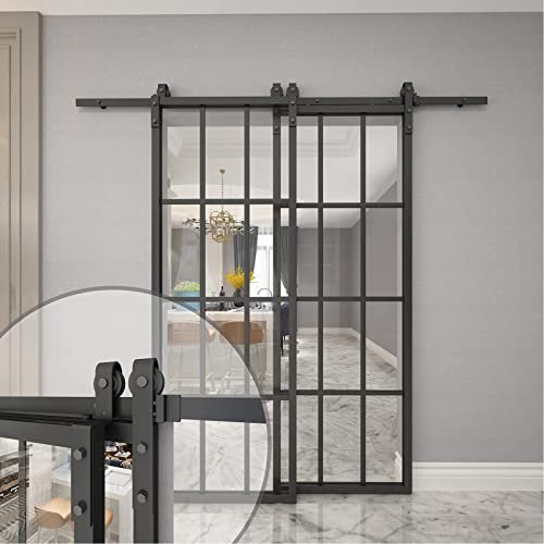 Strapazierfähiges Doppeltür Schiebetür Hardware-Kit, Bypass Double Barn Door, Mit Seitlich Montiertem Hardware-Kit, Robuste Haltbarkeit Double Barn Doors Hardware Kit, Einfache Montage ( Size : 800cm(
