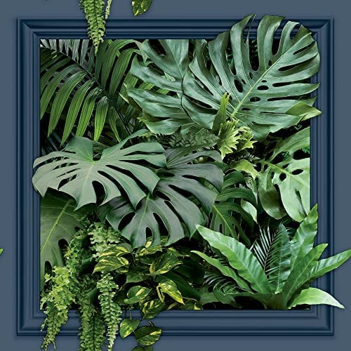 Transform Peel & Stick Tropical Leaves Panelled Green & Navy Self-Adhesive Wallpaper