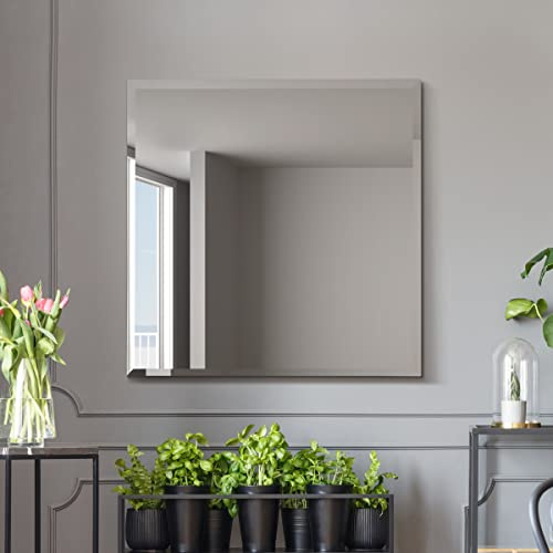 MirrorOutlet The Moderni - Large Bevelled edged Modern Square Wall Mirror 31 X 31 (80cm X 80cm) Silver Mirror Glass On A Black Backing