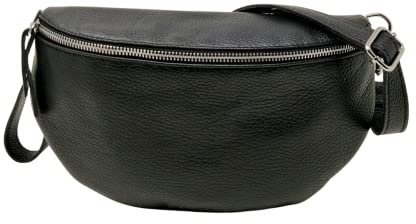 Damen-Bauchtasche aus echtem Leder – Premium-Handwerk Made in Italy (Schwarz, L)