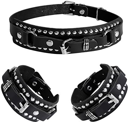 Manfnee Punk Choker Bracciale Nero Borchiato Collana Girocollo Rock Gothic Biker Donna Uomo