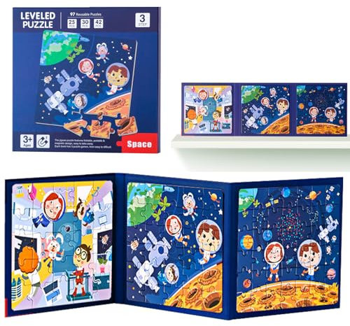 shineFinder 97 Teile Magnetspiel Puzzle - reisespiele Kinder ab 3 4 5 Jahre - fur beschäftigung im Flugzeug/autofahrt Kinder (1 Stück, Schritt3 | Universum)