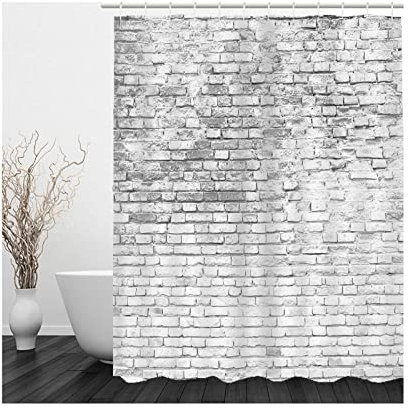 Shower Curtains Gray, Duschrollo Um Die Ecke 150X180cm Polyester Badegardinen Ziegel für Badezimmer Badewanne