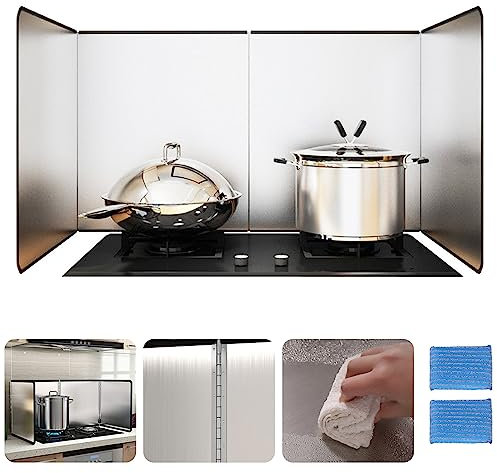 Piastra Antispruzzi da Cucina, Schermo Antispruzzi da Cucina in Acciaio Inox, 80x40x30cm Piastra Antispruzzi da Cucina Pieghevole Deflettore per Fumo D'Olio, Protezione Antispruzzi per Fornello