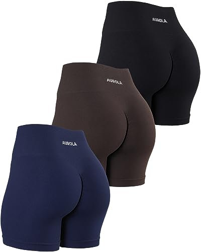 AUROLA Damen Power Workout Shorts, Packung (Schwarz/Naval Academy/Chocolate Torte), L