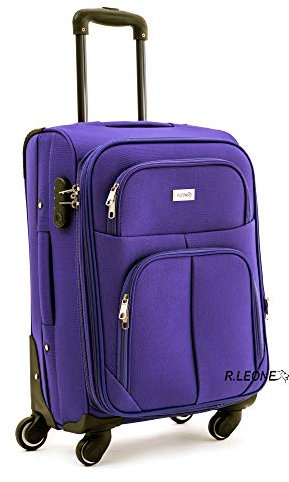 R.Leone Valigia Trolley Espandibile bagaglio a mano 4 ruote in stoffa 214 (Viola, S Bagaglio a mano 55cm)