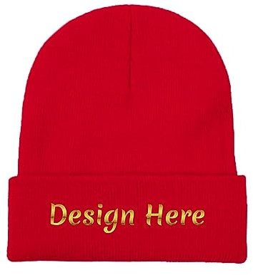 Miujonvy Strickmütze Benutzerdefinierte Text Hier Herren Damen Unisex Hüte Schwarz, rot, One size