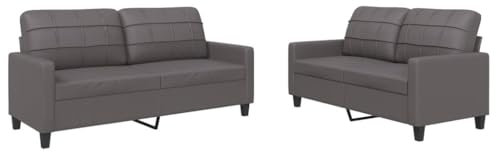 vidaXL Sofagarnitur 2-TLG., Sessel Couch mit Kissen, Sofa Wohnzimmersofa mit Armlehnen, Couchgarnitur Designsofa Sitzmöbel Polstermöbel, Grau Kunstleder