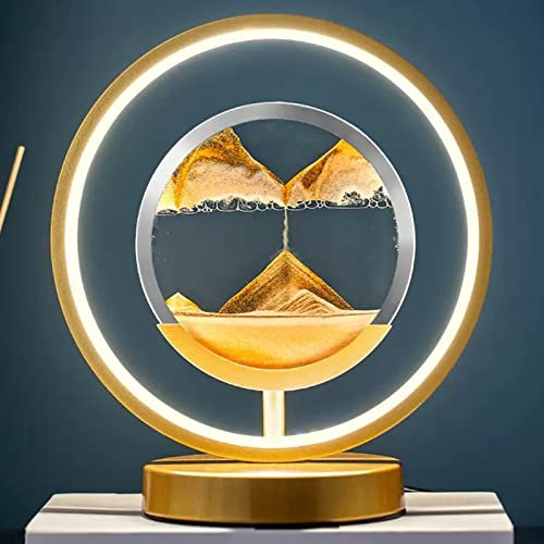 LEVINE Lampe sablier, Lampe LED 3D Quicksand Art scène de Sable Dynamique Ronde lumière de Nuit en Verre sablier Lampe de Table décoration (Couleur : Rouge, Taille : 25 x 27,5 cm) (Color : Orange)