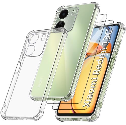 FLLAO 3 en 1 Funda para Xiaomi Redmi 13C/13 C/Poco C65 con 2 Protector Pantalla, [Almohadilla de Aire integrada] Antigolpes Antiarañazos TPU Suave Carcasa