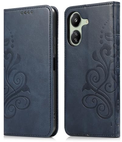 MOONESS Schutzhülle für Xiaomi Redmi 13C (6,74 Zoll) Hülle Leder,Handyhülle für Xiaomi Redmi 13C,Magnetisch Prägung PU Leder Tasche Case für Xiaomi Redmi 13C - Blau emboss-rmi-13c-blue