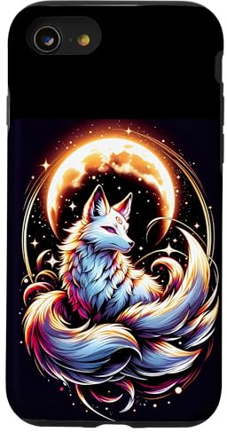 Japanischer Kitsune Fox Neunschwanz Fuchs mit Mond Anime Hülle für iPhone SE (2020) / 7/8