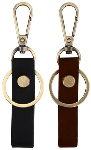 Wisebom Porte-Clés en Cuir Veritable Qualité, 2Pcs Porte-Clés avec Lanière en Cuir et Mousqueton Boucle de Cuivre, Anneaux Porte Clé de Voiture Sangle en Cuir pour Homme Femme