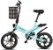 Bodywel T16PRO Bicicleta Eléctrica Plegable, 14 Portable E-Bike, City EBike con 4.5 Pulgadas Pantalla LED, Batería 36V/7.8Ah, Frenos de Doble Disco, Unisex Adulto (Aqua Azul)