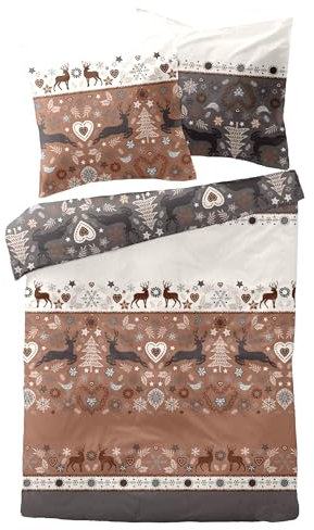 Dormisette Edel Biber Bettwäsche 155x220 Hirsch Herz Bäume rost grau weiß 3082-30