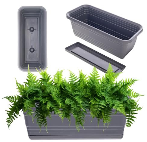 KADAX Jardinière avec soucoupe, avec ou sans supports de jardinière, pot de balcon en plastique, bac à plantes, bac à balustrade, pot de fleurs (anthracite, 40 cm)