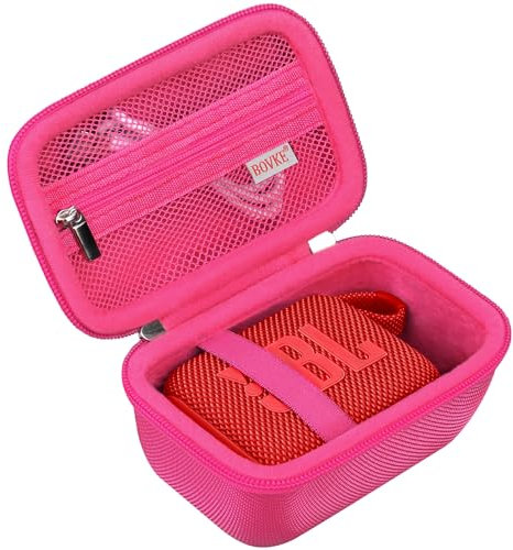 BOVKE Carrying Case Compatible with JBL Go 3/4 Wireless Bluetooth Portable Speaker, Extra Mesh Pocket for Charging Cables and Accessories, Rosered