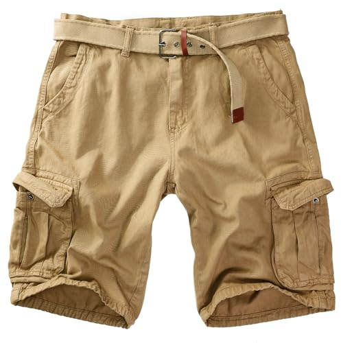 Procity Vintage Herren Cargo Shorts Bermuda Kurze Hosen Herren inkl. Gürtel Berlin Beige 36/L