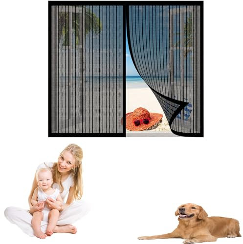 Premium Slim Fliegengitter 170 x 220 cm Ohne Bohren Insektenschutz Polyester Atmungsaktiver Masche Klebmontage Ohne Bohren für Alle Arten von Fenstern, Schwarz